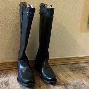 Tony Lama Black Studded Heeled Boots